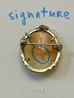 Italian cameo antique brooch Solid Silver 800 Marcasites Art Deco Signed