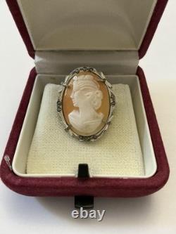 Italian cameo antique brooch Solid Silver 800 Marcasites Art Deco Signed