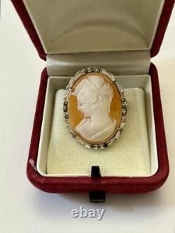 Italian cameo antique brooch Sterling Silver 800 Marcasites Art Deco