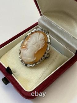 Italian cameo antique brooch Sterling Silver 800 Marcasites Art Deco