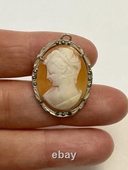 Italian cameo antique brooch Sterling Silver 800 Marcasites Art Deco