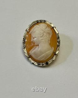 Italian cameo antique brooch Sterling Silver 800 Marcasites Art Deco