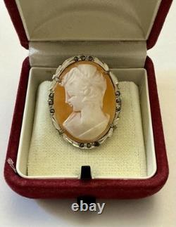 Italian cameo antique brooch Sterling Silver 800 Marcasites Art Deco