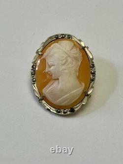 Italian cameo antique brooch Sterling Silver 800 Marcasites Art Deco