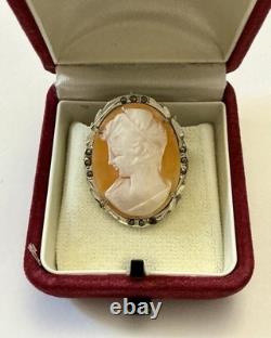 Italian cameo antique brooch Sterling Silver 800 Marcasites Art Deco