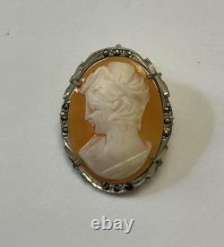 Italian cameo antique brooch Sterling Silver 800 Marcasites Art Deco