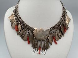 Kabyle Berbere Necklace Old Silver Massif 49 Grams Corals W819