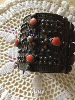 Kabyle Old Bracelet Silver And Enamel Coral Nineteenth. Ethnic