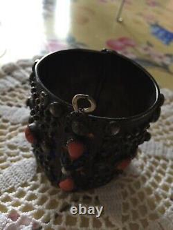 Kabyle Old Bracelet Silver And Enamel Coral Nineteenth. Ethnic