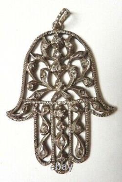 Khamsa Hand Pendant Fatma Silver And Diamond Ancient Silver Diamond