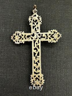 Large 19th century antique solid silver pectoral cross with stones