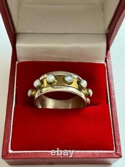 Large Antique Movable Band Ring, Genuine Pearl, Silver, Vermeil