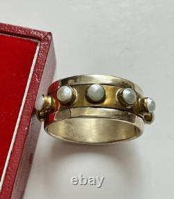 Large Antique Movable Band Ring, Genuine Pearl, Silver, Vermeil