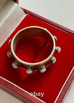 Large Antique Movable Band Ring, Genuine Pearl, Silver, Vermeil