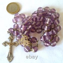 Large Antique Rosary in Solid Silver with Colored Glass Beads