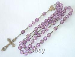 Large Antique Rosary in Solid Silver with Colored Glass Beads