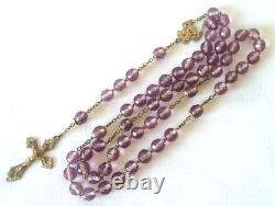 Large Antique Rosary in Solid Silver with Colored Glass Beads