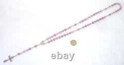 Large Antique Rosary in Solid Silver with Colored Glass Beads