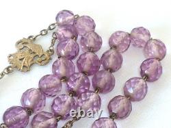 Large Antique Rosary in Solid Silver with Colored Glass Beads