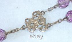 Large Antique Rosary in Solid Silver with Colored Glass Beads