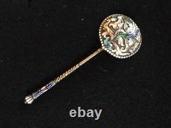 Large Antique Spoon In Russian Silver 84 Partitioned Enamel