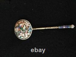 Large Antique Spoon In Russian Silver 84 Partitioned Enamel