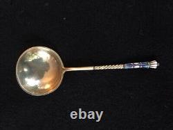 Large Antique Spoon In Russian Silver 84 Partitioned Enamel