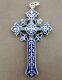 Large Cross Pendant Blue Enameled Old 19th In Sterling Silver