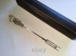Large Fork, Antique Retractable Meat Fork, Sterling Silver, Box
