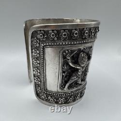 Large Old Indochina Silver Cuff Bracelet