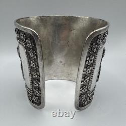 Large Old Indochina Silver Cuff Bracelet