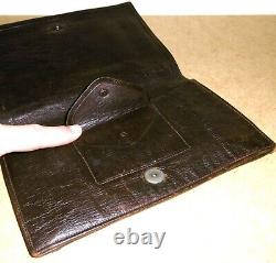 Large Old Wallet In Leather And Solid Silver Punched With Crab