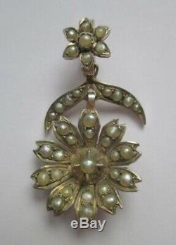 Large Pendant Former Napoleon III Flower Beads Silver Solid Silver Charm