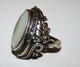 Large Antique Art Deco Solid Silver Ring With Marcasite And Mother-of-pearl T54