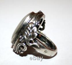 Large antique Art Deco solid silver ring with marcasite and mother-of-pearl T54