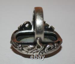 Large antique Art Deco solid silver ring with marcasite and mother-of-pearl T54