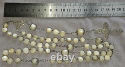 Large antique solid silver rosary with mother-of-pearl beads