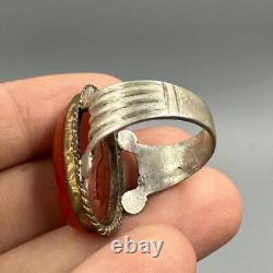 Large beautiful ancient Roman ring in solid silver and agate stone