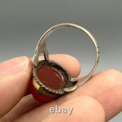 Large beautiful ancient Roman ring in solid silver and agate stone