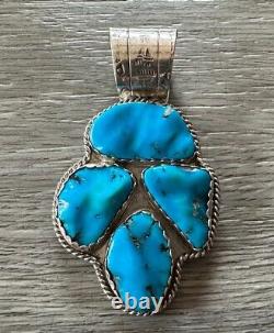 Large pendant in solid silver and turquoise, signed O. Crespin