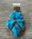 Large Pendant In Solid Silver And Turquoise, Signed O. Crespin