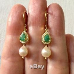 Long Earrings Splendid Old Doreilles Vermeil Emerald Pearl Baroque