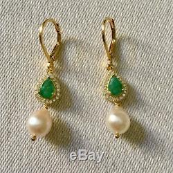 Long Earrings Splendid Old Doreilles Vermeil Emerald Pearl Baroque