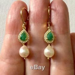 Long Earrings Splendid Old Doreilles Vermeil Emerald Pearl Baroque