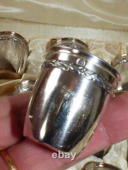 Lot 12 Anciennes Petits Gobellets Argent Massif Minerve Avec Ecrin Box Box