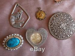 Lot Of Antique & Vintage Jewels + Sterling Silver Rattle To Restore