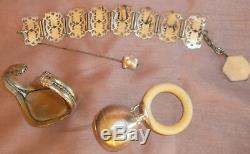 Lot Of Antique & Vintage Jewels + Sterling Silver Rattle To Restore