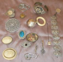Lot Of Antique & Vintage Jewels + Sterling Silver Rattle To Restore