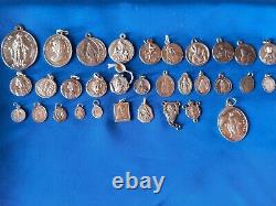 Lot of 32 Antique Religious Medals in Solid Silver No. 8