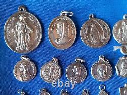 Lot of 32 Antique Religious Medals in Solid Silver No. 8